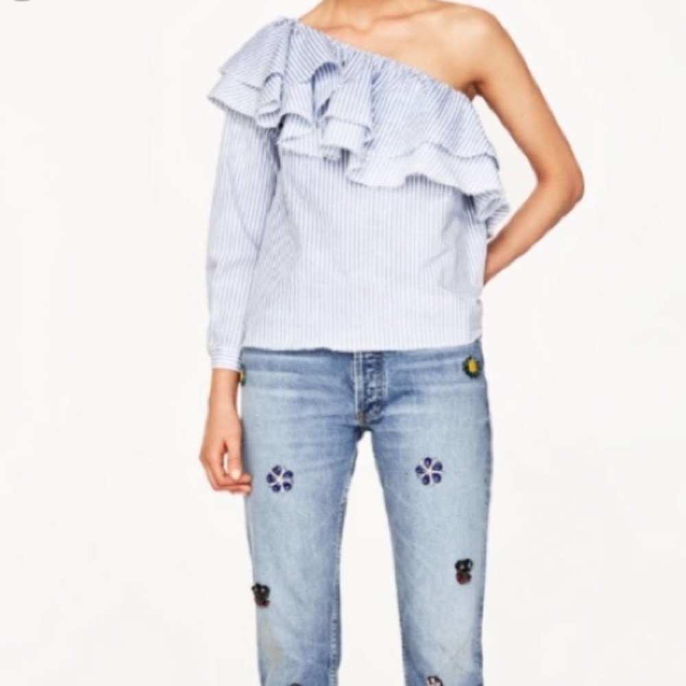 Zara One Shoulder Ruffle Blouse - Picture 3 of 4